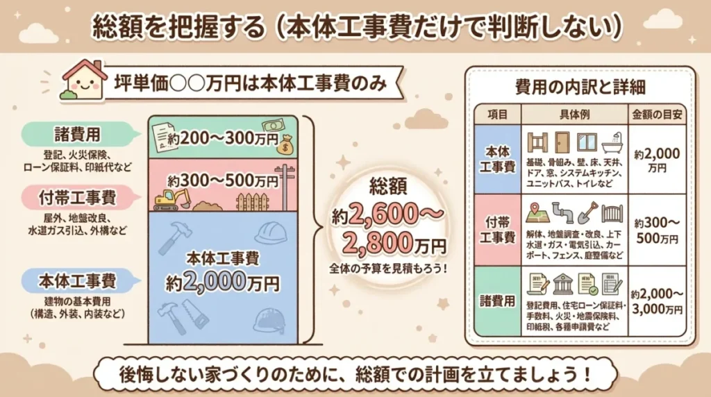 総額を把握する（本体工事費だけで判断しない）