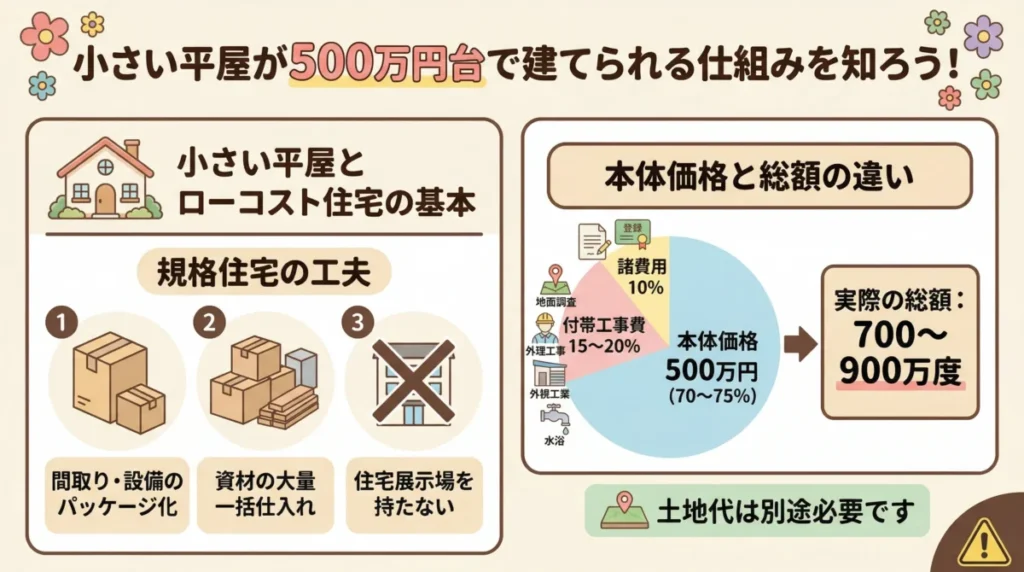 小さい平屋が500万円台で建てられる仕組みを知ろう！